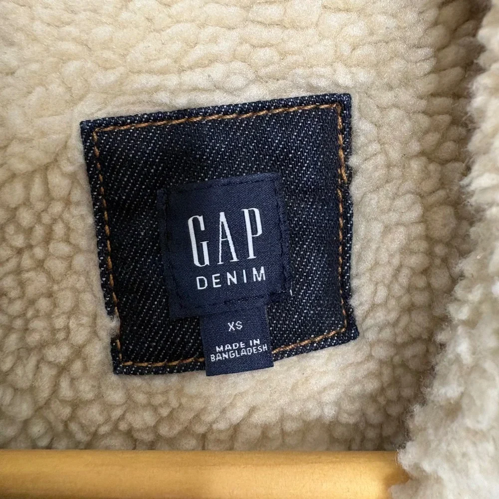 GAP Kids XS 4-5 Dark Wash Sherpa Lined Denim Trucker Jacket Blue Indigo